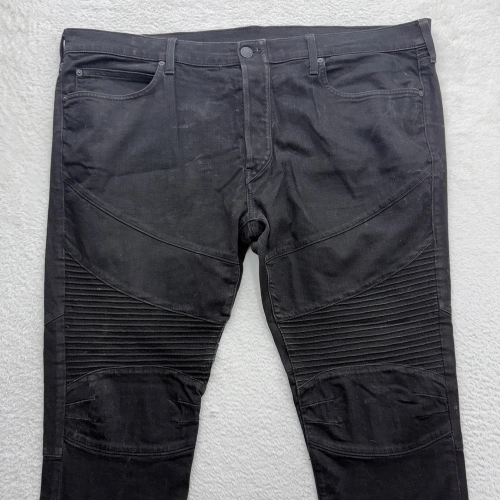 True Religion Rocco Relaxed Skinny Moto Biker Jeans Black Mens Size 44 USA Made‎